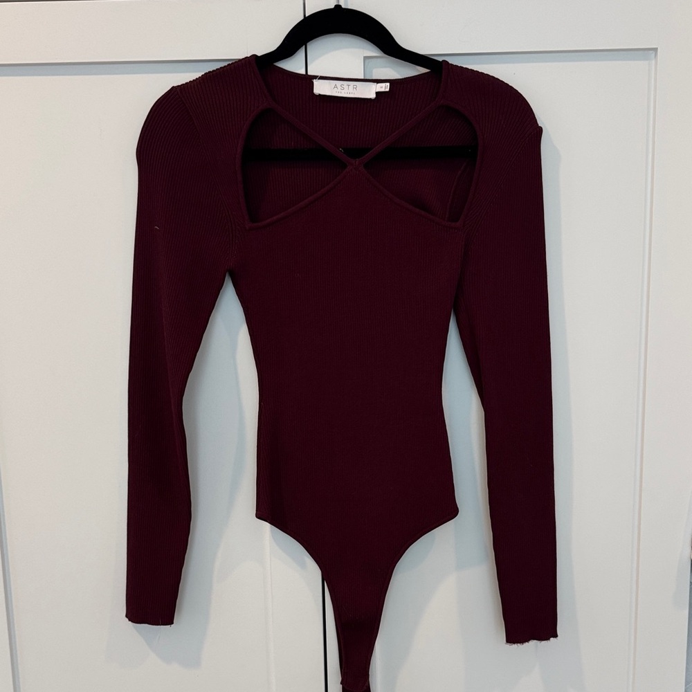 Astr Deep Burgundy Cutout Bodysuit